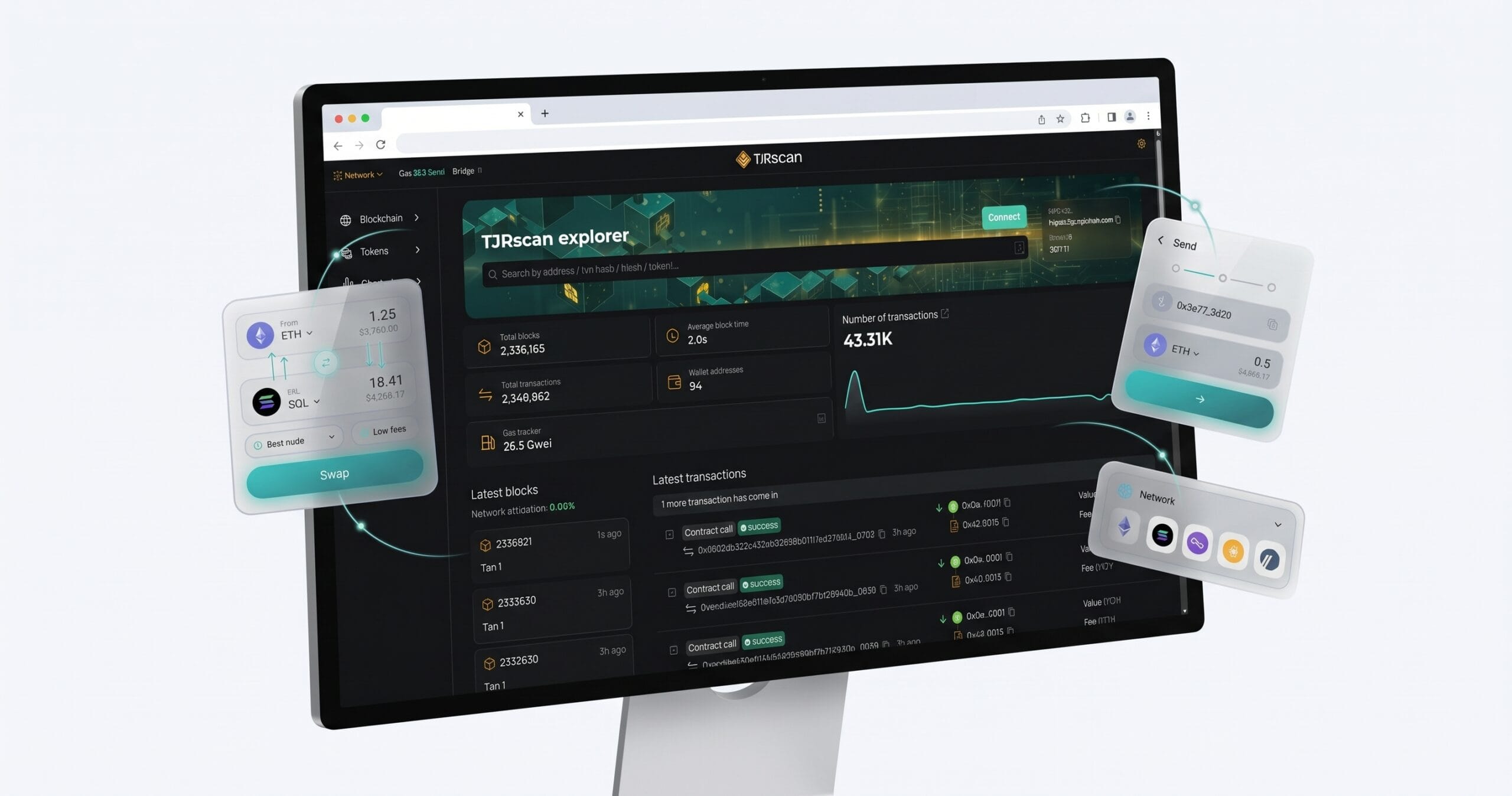Tajir Chain architecture showing network services and application interfaces