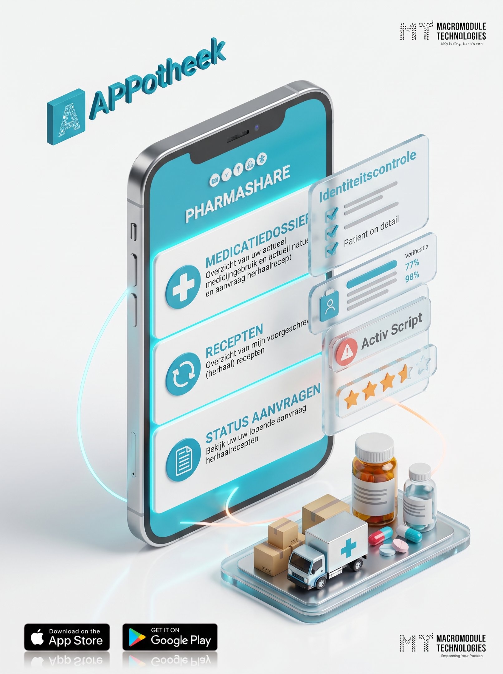 APPotheek mobile application interface for pharmacy information and service workflows