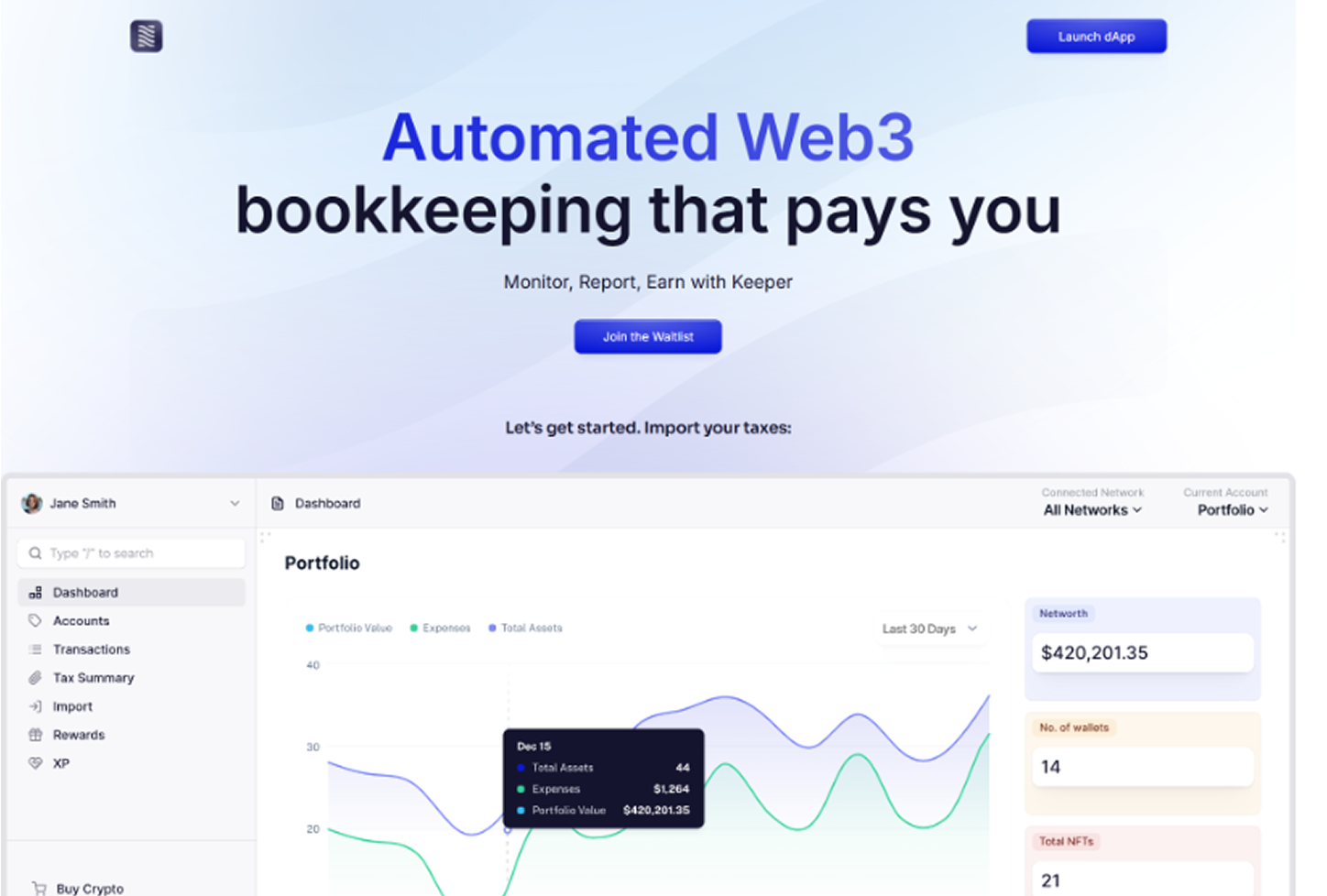 KeeperFi web application for DeFi protocol participation