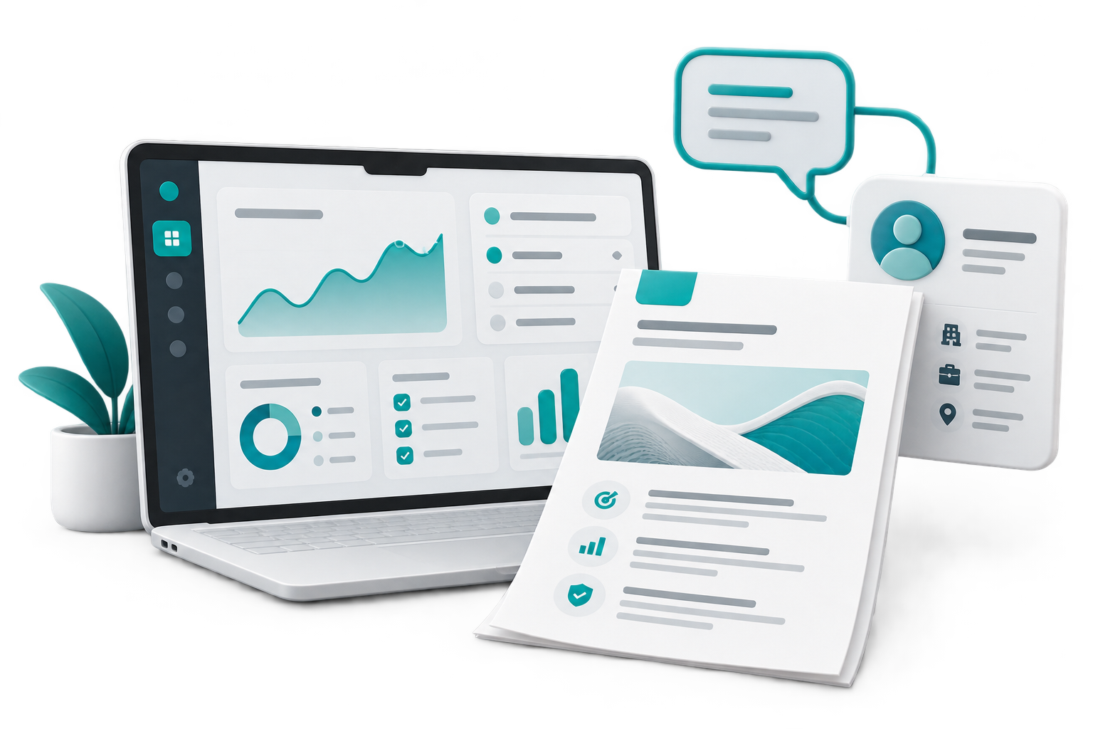 3D Isometric Balance between Technical Engineering Delivery and Continuous Business Development Growth